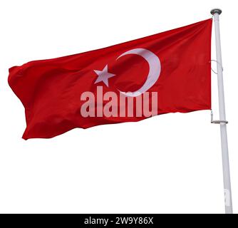 Die türkische Flagge flattert im Wind. Staatssymbol der Türkei Stockfoto