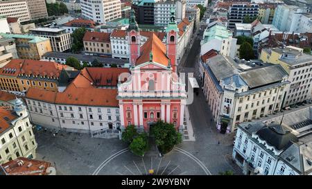 Drohnenfoto Verkündigung Franziskanerkirche Ljubljana Slowenien Europa Stockfoto