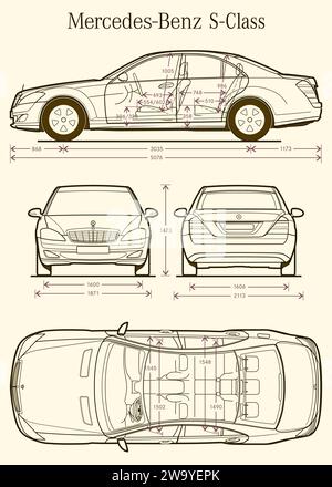 Mercedes-Klasse S 2005-Bauplan Stock Vektor