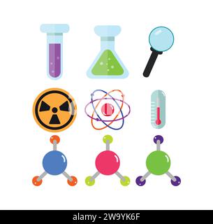 Symbole für Wissenschaft und Chemie, Vektorvorlage Stock Vektor