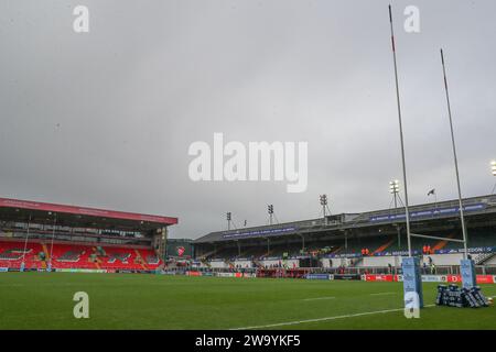 Ein allgemeiner Blick auf das Innere der Mattioli Woods Welford Road, Heimstadion der Leicester Tigers vor dem Gallagher Premiership Match Leicester Tigers vs Bath Rugby in Welford Road, Leicester, Großbritannien, 31. Dezember 2023 (Foto: Gareth Evans/News Images) Stockfoto