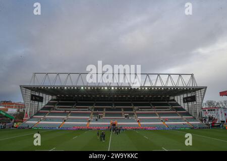 Ein allgemeiner Blick auf das Innere der Mattioli Woods Welford Road, Heimstadion der Leicester Tigers vor dem Gallagher Premiership Match Leicester Tigers vs Bath Rugby in der Welford Road, Leicester, Großbritannien, 31. Dezember 2023 (Foto: Gareth Evans/News Images) in Leicester, Großbritannien am 31. Dezember 2023. (Foto: Gareth Evans/News Images/SIPA USA) Stockfoto