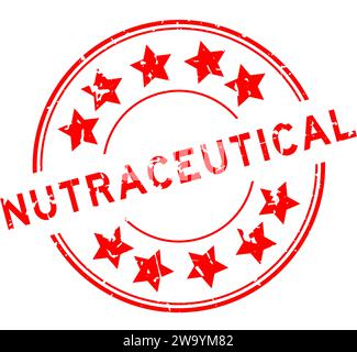 Grunge rotes nutrazeutisches Wort mit Sternsymbol rundem Gummisiegelstempel auf weißem Hintergrund Stock Vektor