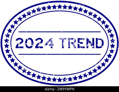 Grunge Blue 2024 Trendwort ovaler Gummisiegelstempel auf weißem Hintergrund Stock Vektor
