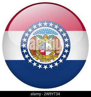 Missouri-Flaggentaste. Missouri-Kreisflaggenknopf isoliert auf weißem Hintergrund Stock Vektor