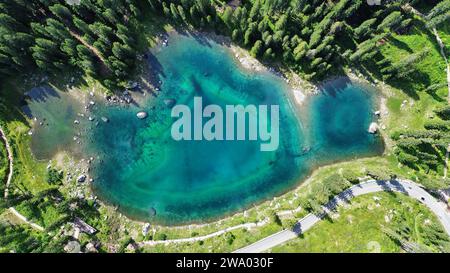 Drohnenfoto Carezza See Dolomiten Italien europa Stockfoto