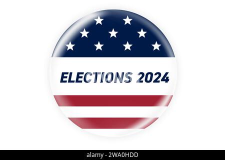 2024 Abzeichen oder Pin für die Präsidentschaftswahl. US, USA, amerikanische Wahl, Wahlzeichen. Stock Vektor