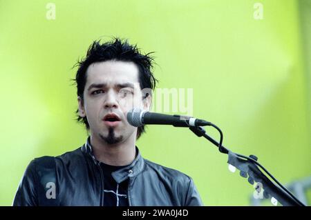 Imola Italien 20. Juni 1999 : Morgan Sänger und Gitarrist der italienischen Bluvertigo-Gruppe, während eines Live-Konzerts beim Heineken Jammin' Festival Stockfoto