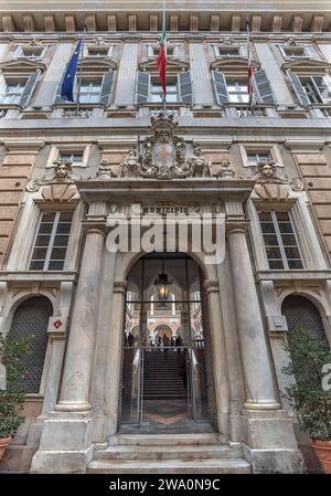 Eingangsportal des Palazzo Doria Tursi, erbaut im 16. Jahrhundert, heute Rathaus, Via Garibaldi, 9, Genua, Italien, Europa Stockfoto