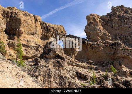 Felsbogen, Ventana del Morro, Pico de las Nieves, Berggipfel auf Gran Canaria, Kanarische Inseln Stockfoto