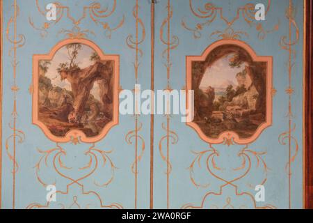 Bemalte Wandtäfelung mit Landschaftsmalereien, Museum im Kaiserflügel, Benediktinerkloster Göttweig, Furth bei Krems an der Donau, Niedrig Stockfoto