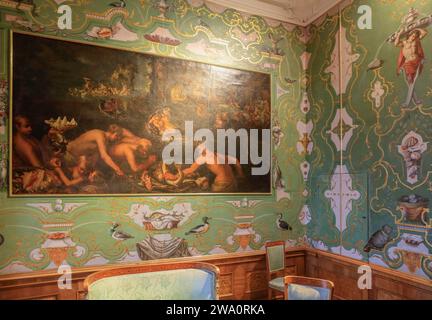 Bemalte Wandtäfelung, Malerei, Museum im Kaiserflügel, Benediktinerkloster Göttweig, Furth bei Krems an der Donau, Niederösterreich, aus Stockfoto