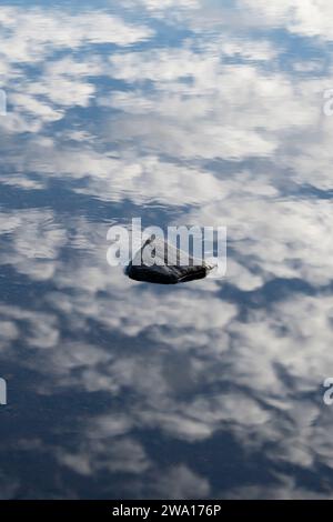 Wolken, die sich in einem Loch mit einem Felsen spiegeln, der die Oberfläche bricht. Loch Beinn ein' Mheadhoin. Glen Affric, Highlands, Schottland Stockfoto