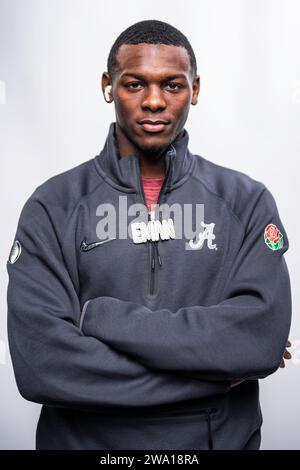 Alabama Crimson Tide Wide Receiver Emmanuel Henderson Jr. während des Rose Bowl Media Day zwischen Alabama Crimson Tide und Michigan Wolverines, Sat Stockfoto