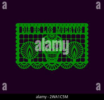 Mexikanisches Banner für Dia de los Muerto, Girlande am Tag des Todes, Papierschnitt. Vector fiesta Karneval Feiertagsdekoration, Schädelschmuck, gepickte Flagge Papel Picado Stock Vektor