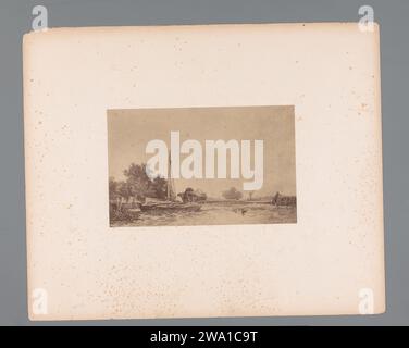 Fotoproduktion eines Gemäldes einer Landschaft mit einem Segelboot durch Müller, Leonida Caldesi, nach Müller (Maler), um 1853 - in oder vor 1858 Fotografie dieses Foto ist Teil eines Covers mit acht Fotos, zwei Textzeitschriften und einer Verpackung. Fotografische Unterstützung Albumendrucklandschaften (+ Landschaft mit Figuren, Personal). Segelschiff, Segelboot Stockfoto