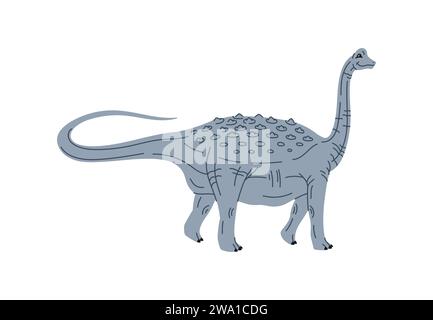 Cartoon Dinosaurier Titanosaurus, Dino Reptil Charakter und Kinder ausgestorbenes Spielzeug, isolierter Vektor. Lustiger niedlicher Titanosaurus oder Sauropoden-Dinosaurier aus der Kreidezeit für die prähistorische Reptilienstudie von Kindern Stock Vektor