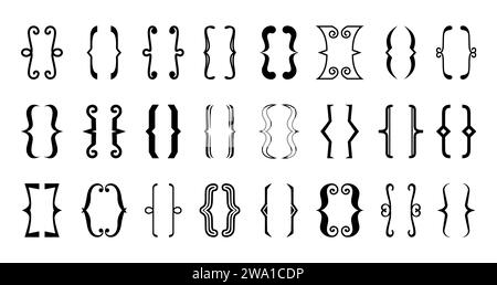 Klammern in Klammern. Lockig und quadratisch, runder Rahmen. Satzzeichen, die zusätzliche Informationen in einem Satz einschließen und eine Klarstellung oder Trennung in schriftlicher Kommunikation ermöglichen Stock Vektor