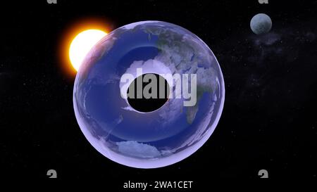 Dreidimensionale Erde in Torus- oder Ringform auf der Illustration des Weltraums Stockfoto