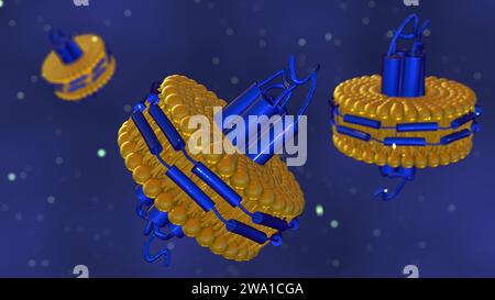 3D-Rendering von Nanodisc besteht aus Phospholipiden und Einem stabilisierenden Gürtel, der die Phospholipide zusammenhält. Stockfoto