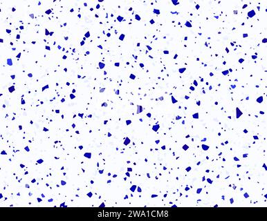 Blau und weiß Terrazzo Keramik Fliesenmuster von hellblauen Terazo Mosaiksteinen, Vektorhintergrund. Terazzo-Marmorboden oder Terrazo-Boden, nahtloser Hintergrund abstrakter Farbsteine Stock Vektor