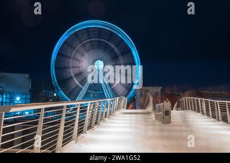 04.02.2023; Winterabenddamm Riesenrad Danzig Polen Stockfoto