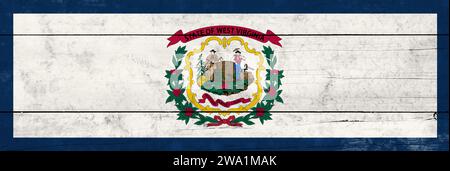 West Virginia State Flag auf Holzoberfläche. Banner der Grunge West Virginia State Flagge. Stockfoto