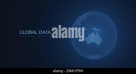 Binärer Planet Erde. Globale Big-Data-Analysen. Weltweite Datenverbindung. Stock Vektor