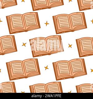 Nahtloses Muster. Buch mit Sternen öffnen. Bunte Vektor-Doodle-Illustration. Rezeptbuch oder persönliches Tagebuch. Lesen, Lernen Element handgezeichnet. Prin Stock Vektor
