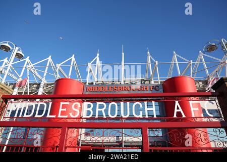 Middlesbrough, Großbritannien. Dezember 2023. Ein allgemeiner Blick auf das Stadion vor dem Sky Bet Championship Match Middlesbrough gegen Coventry City im Riverside Stadium, Middlesbrough, Großbritannien, 1. Januar 2024 (Foto: Nigel Roddis/News Images) in Middlesbrough, Großbritannien am 26. Dezember 2023. (Foto: Nigel Roddis/News Images/SIPA USA) Credit: SIPA USA/Alamy Live News Stockfoto