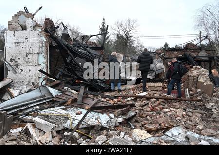 Lemberg, Ukraine - 1. Januar 2024: Zerstörte das Römische Shukhevych-Museum nach einem russischen Drohnenangriff in Lemberg. Stockfoto