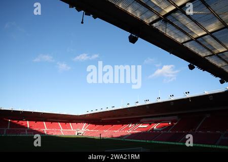 Middlesbrough, Großbritannien. Dezember 2023. Ein allgemeiner Blick auf das Stadion vor dem Sky Bet Championship Match Middlesbrough gegen Coventry City im Riverside Stadium, Middlesbrough, Großbritannien, 1. Januar 2024 (Foto: Nigel Roddis/News Images) in Middlesbrough, Großbritannien am 26. Dezember 2023. (Foto: Nigel Roddis/News Images/SIPA USA) Credit: SIPA USA/Alamy Live News Stockfoto