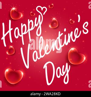 „Happy Valentines Day“-Design mit Glasoptik-Herzen mit Glitzereffekt. Design für Grußkarten und Poster Stock Vektor