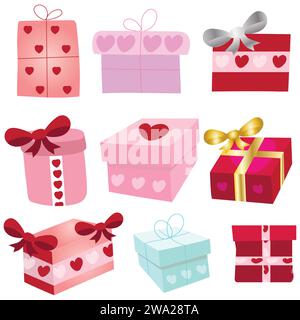 Clipart-Grafiken für Geschenke zum Valentinstag oder Muttertag. Weihnachtsgeschenke Grafiken für Websites oder Grußkarten Stock Vektor