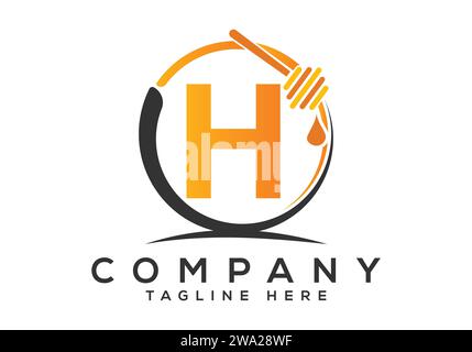 Bienenwabenlogo mit H-Letter-Konzept. Honiglogo Schriftart Emblem Vektor Illustration Stock Vektor