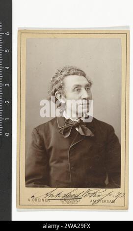 Porträt des Schriftstellers Antoon Leonard de ROP, 1892 Foto. Besuchskarte Amsterdam Foto Support. Historische Personen aus Pappe. Porträt eines Schriftstellers Stockfoto