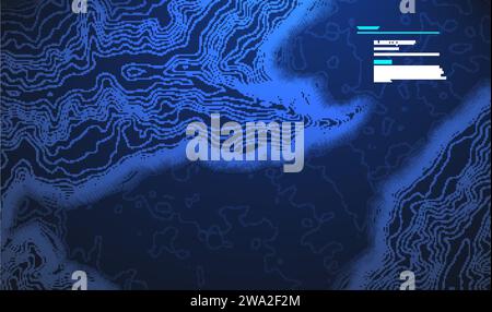 Topografische Karte blauer Technologiehintergrund. Big-Data-Höhenkarte mit Konturlinien. Stock Vektor
