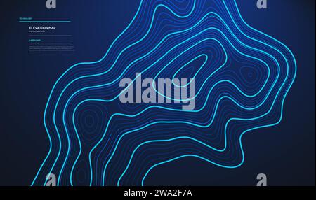 Topografische Karte blauer Technologiehintergrund. Big-Data-Höhenkarte mit Konturlinien. Stock Vektor