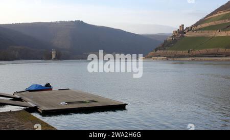 Blick von der Uferpromenade der Stadt in Richtung Rheinschlucht, Bingen, Deutschland Stockfoto