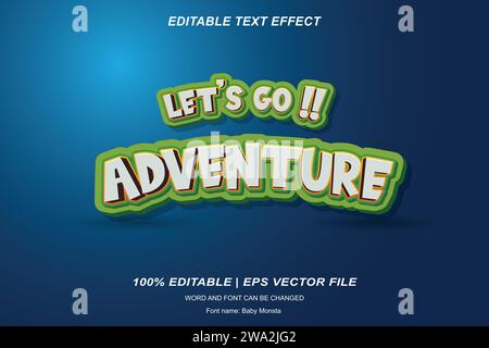 Let's Go Adventure Banner Texteffekt 3D bearbeitbares Vektordesign Stock Vektor