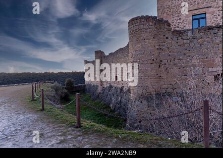 Blick auf das Schloss Pedraza, Segovia, Castilla y Leon, Spanien Stockfoto