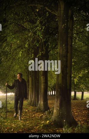 Ein Mann erkundet uralte Wälder in England, Großbritannien Stockfoto