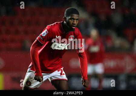 Daniel Kanu von Charlton Athletic während des Spiels der Sky Bet League One im Valley, London. Bilddatum: Montag, 1. Januar 2024. Stockfoto