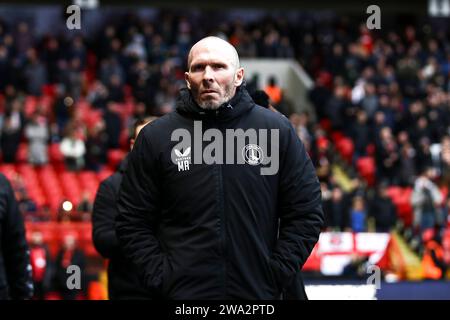 London am Montag, 1. Januar 2024. Michael Appleton Manager von Charlton Athletic während des Spiels der Sky Bet League 1 zwischen Charlton Athletic und Oxford United im Valley, London am Montag, den 1. Januar 2024. (Foto: Tom West | MI News) Credit: MI News & Sport /Alamy Live News Stockfoto