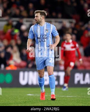 Matthew Godden aus Coventry City während des Sky Bet Championship Matches im Riverside Stadium in Middlesbrough. Bilddatum: Montag, 1. Januar 2024. Stockfoto