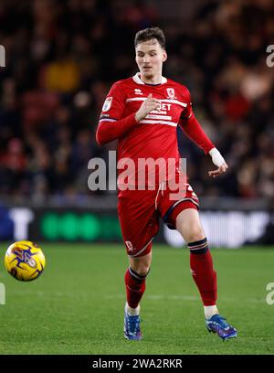 Middlesbrough's Rav van den Berg während des Sky Bet Championship Matches im Riverside Stadium, Middlesbrough. Bilddatum: Montag, 1. Januar 2024. Stockfoto