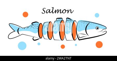 Lachs auf weißem Hintergrund Stock Vektor