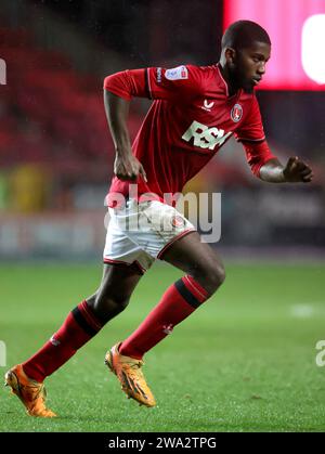 Daniel Kanu von Charlton Athletic während des Spiels der Sky Bet League One im Valley, London. Bilddatum: Montag, 1. Januar 2024. Stockfoto