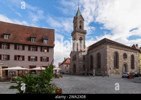 St. Georgskirche im Zentrum der Altstadt von Dinkelsbühl in Bayern. Stockfoto