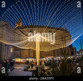 Vue Panorama des Illuminations de Noël devant la médiathèque Stockfoto